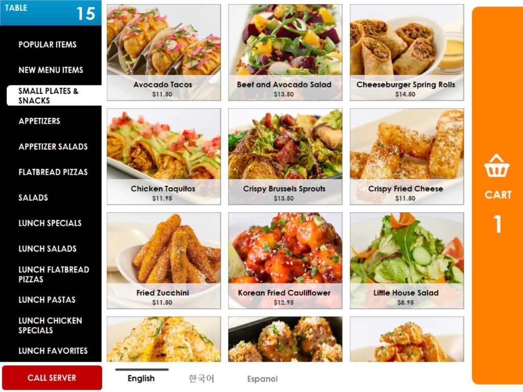 Small plates and snacks menu page